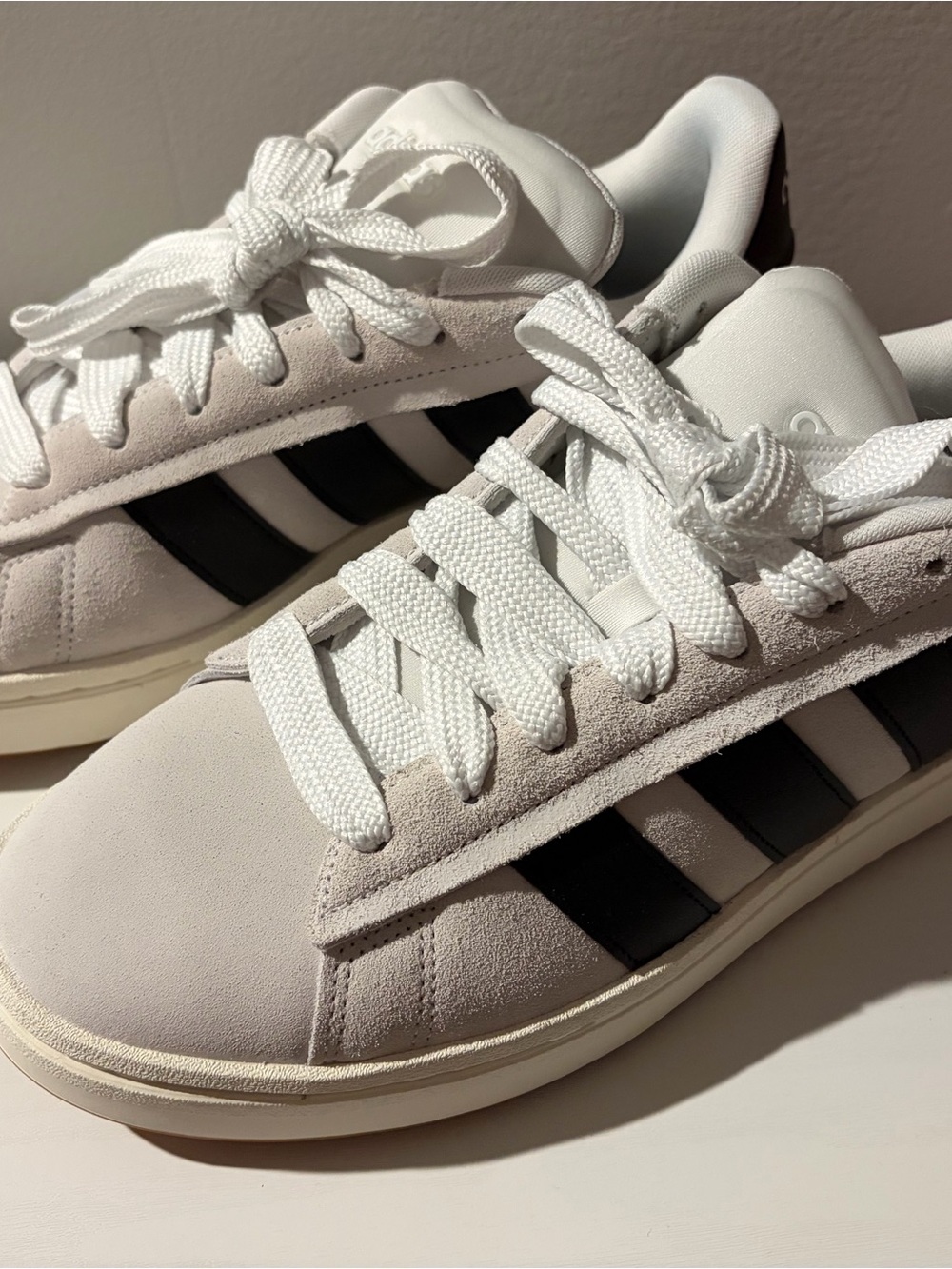 adidas Men's White Sneakers with Black Stripes and Suede Accents